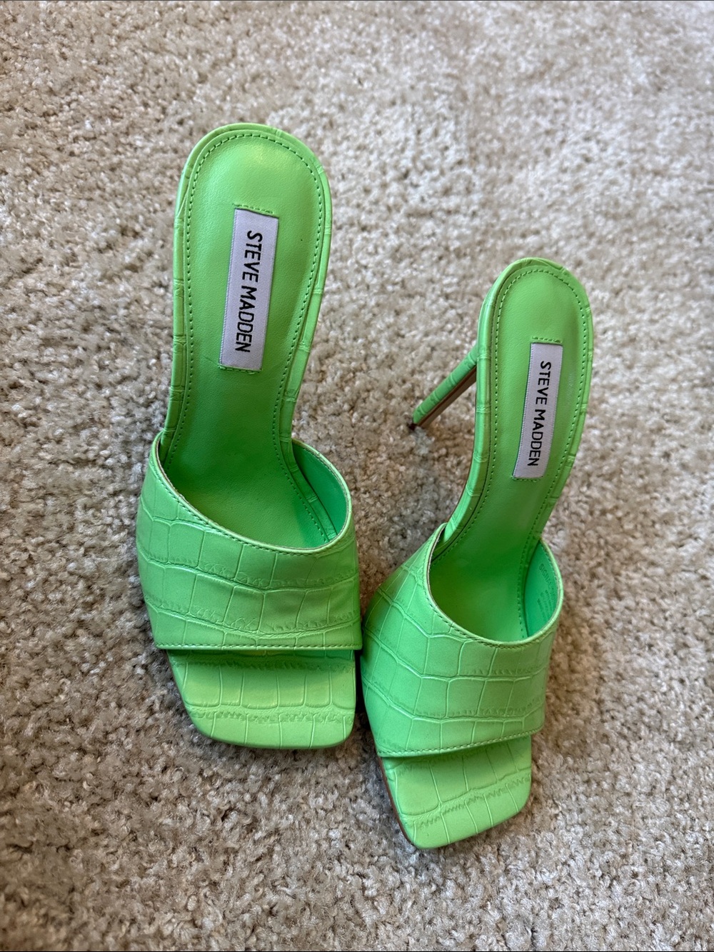 Steve Madden Neon Green Croc-Embossed High Heel Mules Size 7